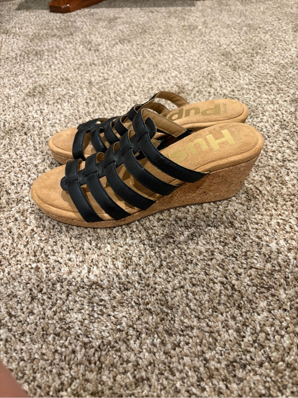 Hush Puppies Black Multi-Strap Cork Wedge Sandals